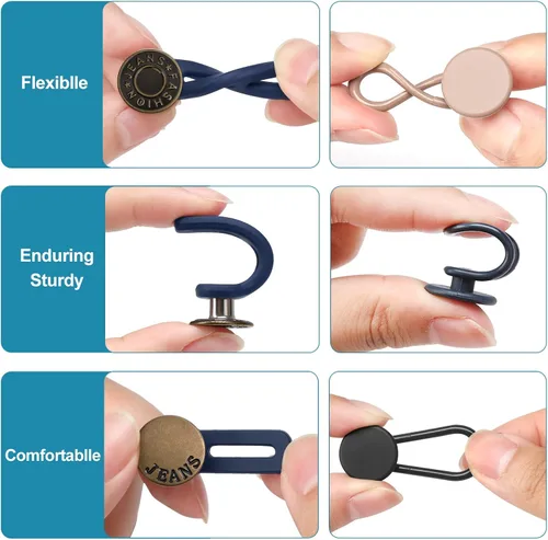 Vista 7 de KUNTAERY 12 extensores de cintura de pantalón para jeans, pantalones y faldas, extensores de botón ajustables sin coser, 1-1.8 pulgadas