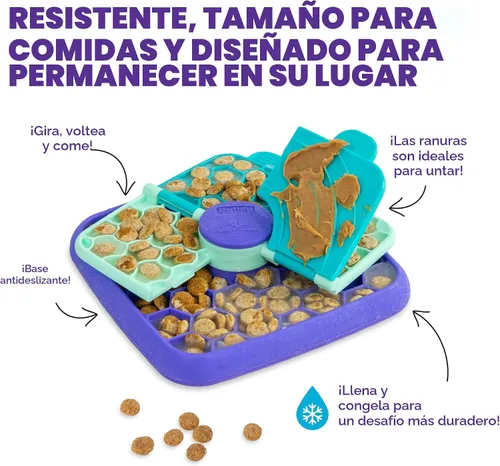 Vista 7 de Outward Hound Nina Ottosson Lick N' Flip 3-in-1 Dog Toy Treat Puzzle, 7.4" Lick N' Flip Treat (morado)