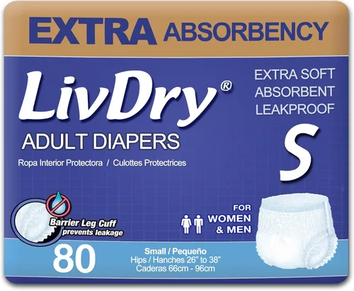 Vista 17 de LivDry Ropa interior para incontinencia para adultos, pañales de absorción extra para adultos, protección contra fugas, talla S, paquete de 20