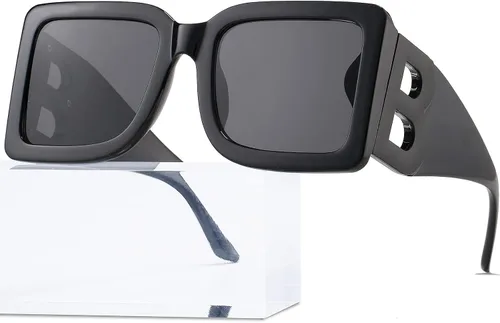 Vista 2 de PORADAY Gafas de sol cuadradas grandes de moda para mujeres y hombres marco grueso negro de moda gafas de sol de diseñador de lujo marco grande