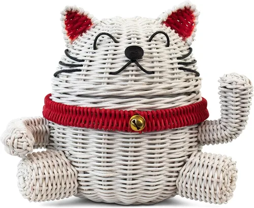 Vista 11 de G6 COLLECTION Cesta de almacenamiento de ratán para gatos con tapa, papelera decorativa para decoración del hogar, organizador de estantes tejido a