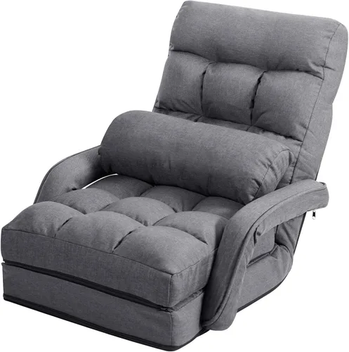 Vista 11 de Giantex Chaise Lounge - Sillón plegable multiusos para interiores con 6 posiciones ajustables, reposabrazos integrados, almohada lumbar, asiento