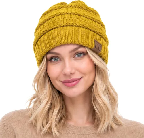 Vista 55 de C.C Exclusives Gorro de Punto de Cable - Gorros Gruesos, Suaves y Cálidos de Punto Grueso Chenille Teniente Mel Gris