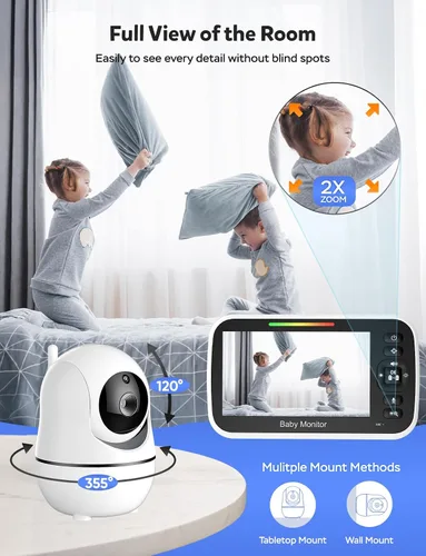 Vista 3 de GoodBaby Monitor de bebé de 5 pulgadas con cámara y audio, sin WiFi seguro FHSS, batería de 30 horas, PTZ remoto, visión nocturna automática