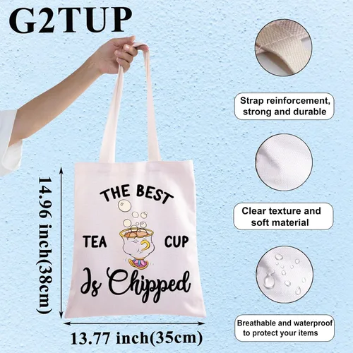 Vista 4 de G2TUP Chip and Mrs Potts Shoulder Bag Tea Party Tote The Best Teacup Is Chipped Belle Inspired Canvas Bag