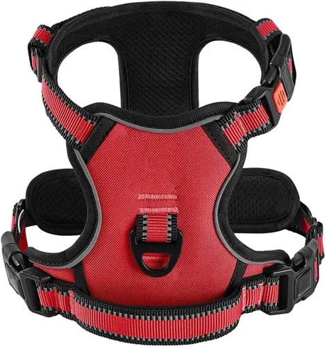 Vista 7 de Adjustable Reflective Nylon Dog Harness Vest No Pull Soft & Air-Permeable Pet Harness for Small & Large Dogs(Black,S)