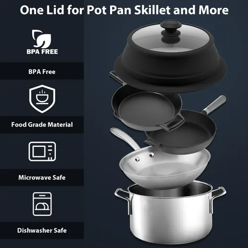 Vista 3 de Tapa plegable para salpicaduras de microondas con cubierta de vidrio templado ventilado, tapa wok apta para microondas, olla de vapor y olla redonda