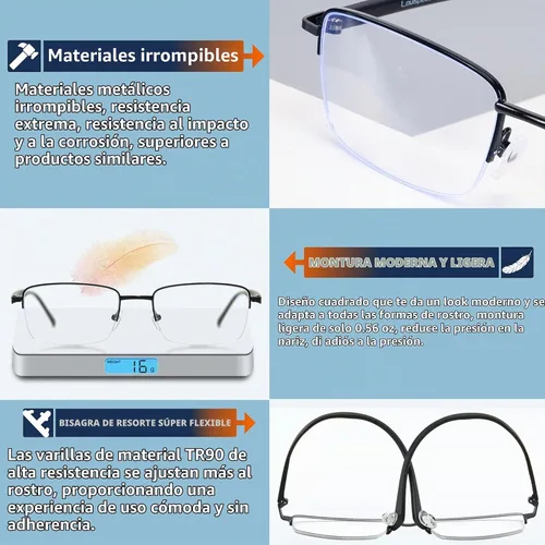 Vista 3 de Lentes de miopía para distancia, para hombres con visión cercana, gafas de miopía para conducir, ver hipermetropía, montura media
