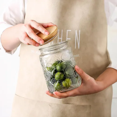Vista 6 de Custde Tarros de almacenamiento de vidrio con tapa hermética, recipiente de 35 onzas para encimera de cocina con tapa de bambú, azúcar morena