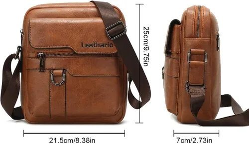 Vista 2 de Leathario Bolso bandolera de cuero para hombre, bolso de hombro para hombre, bolso bandolera para trabajo, negocios, viajes, Marrón claro-83
