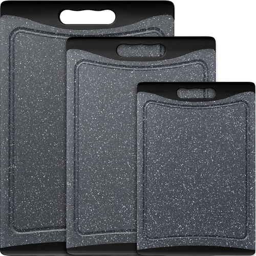 Vista 11 de Tablas de cortar extra grandes, tablas de cortar de plástico para cocina (juego de 3) tabla de cortar para lavavajillas con ranuras para jugos, asas