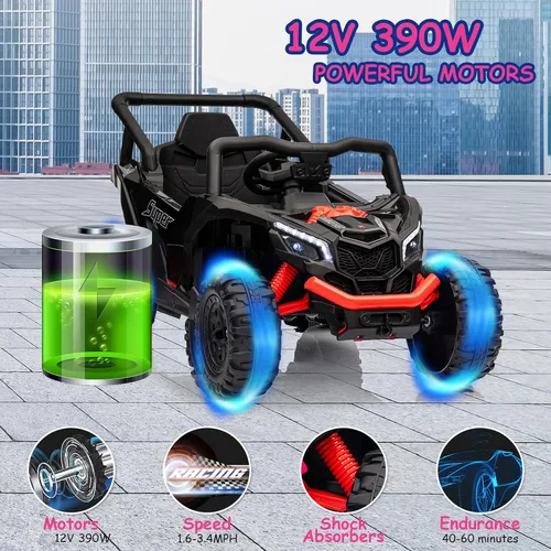 Vista 2 de Run Fast - Automóvil eléctrico de 12 V para niños con control remoto para padres, juguete de paseo con batería eléctrica para niños de 3 a 5 años