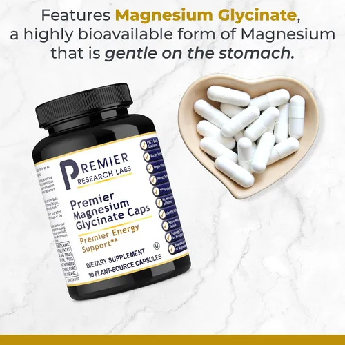 Vista 2 de Premier Research Labs Suplemento de glicinato de magnesio, magnesio puro, alta absorción, apoya la calidad del sueño, quelado, vegano, probado por