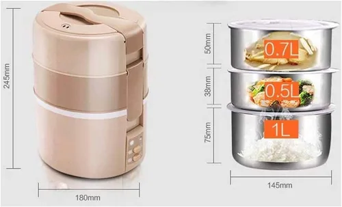 Vista 2 de Fiambrera eléctrica - Calentador de alimentos portátil 110V 300W, calentador de alimentos portátil de acero inoxidable extraíble 2.2L