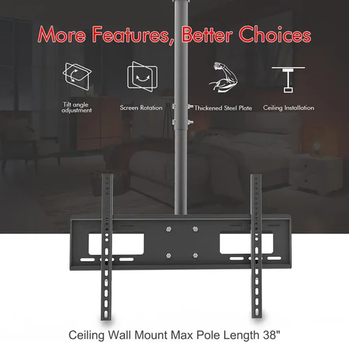 Vista 2 de Soporte de techo para TV que se adapta a la mayoría de televisores de pantalla plana LED, LCD OLED de 32 a 70 pulgadas, soporte de pared universal