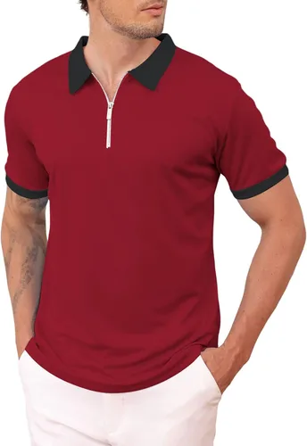 Vista 2 de Polo de manga corta con cremallera de un cuarto para hombre, estilo casual, ajustado, a la moda, para golf