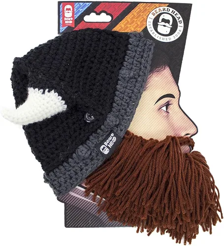 Vista 2 de Beard Head Viking Looter - Casco de punto hecho a mano original y barba negra extraíble