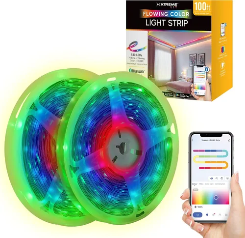 Vista 9 de XTREME Tira de luz LED RGB+IC, tira de luz LED de 50 pies para interiores, reactiva con sonido multicolor, control de aplicación Bluetooth, luces
