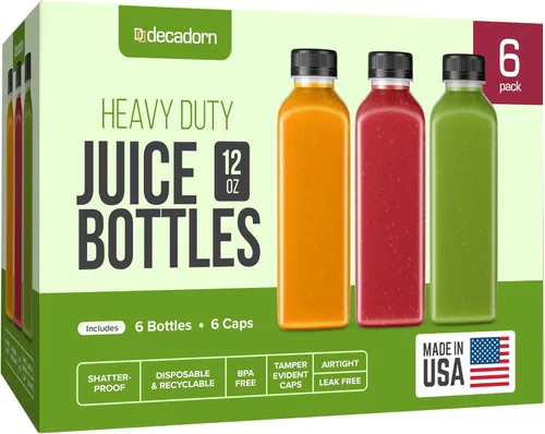 Vista 8 de DECADORN Botellas de plástico de 8 onzas con tapas, 12 unidades - Botellas para hacer jugos - HECHAS EN EE. UU. Botellas mini transparentes