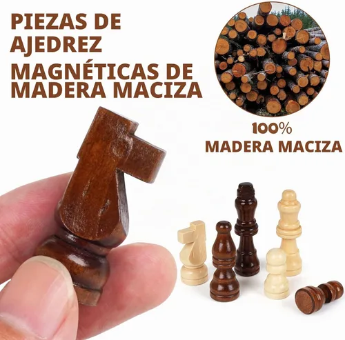 Vista 4 de Juego de ajedrez magnético de viaje de 12 pulgadas, tablero de ajedrez magnético de madera con 2 reinas extra, tablero de ajedrez plegable