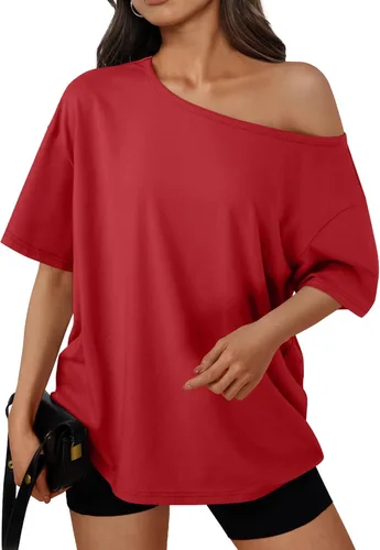 Vista 10 de Trendy Queen Camisetas de verano de gran tamaño con hombros descubiertos Negro