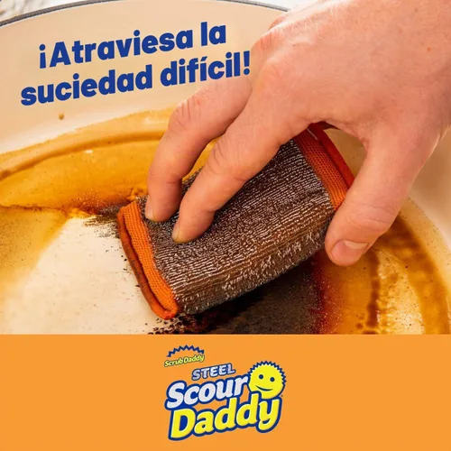 Vista 2 de Esponjas de limpieza grandes de acero de Scrub Daddy - Esponja de acero inoxidable XL de Scrub Daddy para fregar platos - Almohadillas de limpieza