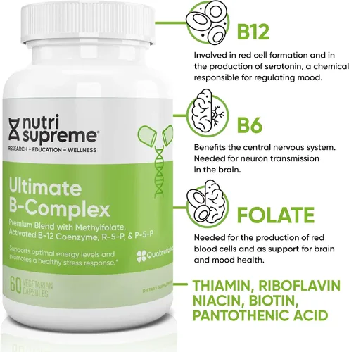 Vista 3 de Nutri Supreme Ultimate B Complex, vitaminas B esenciales altamente absrobables con metilfolato para apoyar la función del sistema nervioso, 60