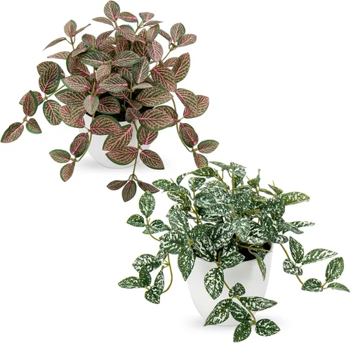 Vista 10 de Hollyone Plantas falsas, 2 paquetes de plantas artificiales de interior con maceta de plástico blanco, pequeña planta falsa en maceta para el hogar