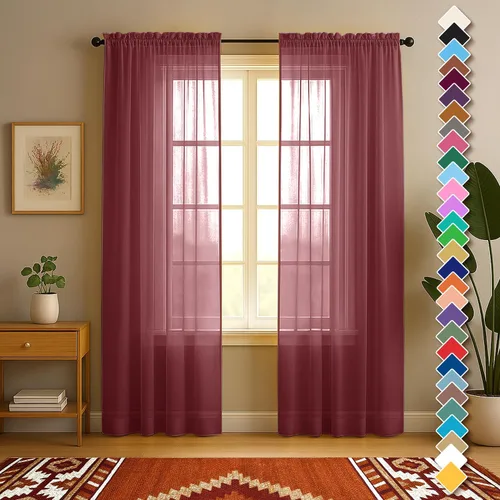 Vista 22 de YHSF Cortinas traslúcidas – Juego de 2 paneles para decoración del hogar – Elegantes cortinas de gasa sólida con bolsillo para barra