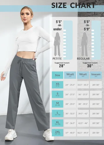 Vista 6 de baleaf Pantalones deportivos de pierna recta de 28 a 30 pulgadas para mujer, pantalones deportivos de pierna ancha, bolsillos elásticos y suaves