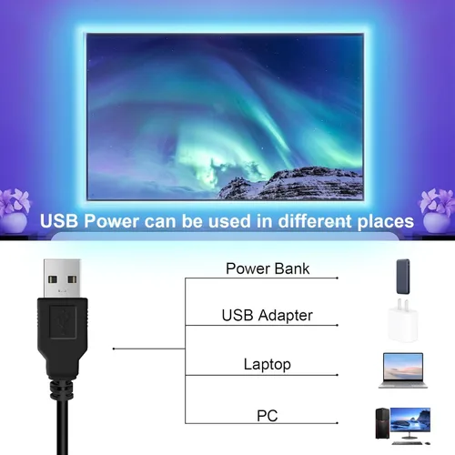 Vista 4 de REEMEER Luces LED para TV, luz LED de 16.4 pies para televisores de 45 a 75 pulgadas, luces RGB retroiluminadas detrás de sincronización de música