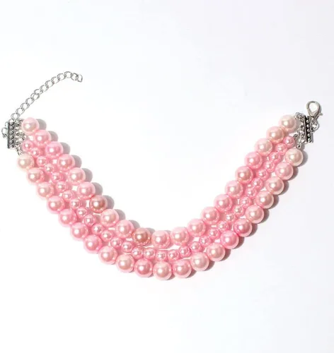 Vista 5 de Fancy Collar de 3 filas de diamantes rosa perla para mascotas, gatos, perros, perros, niñas, accesorios de disfraz (7.8-12.6 pulgadas)