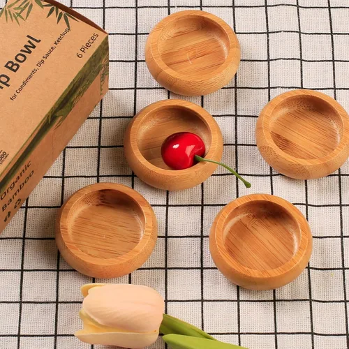 Vista 8 de Juego de Mini Cuencos, Platos de Salsa de Bambú para Mojar Aperitivos/Salsas/Nueces, Cuenco de Mezcla de Mascarilla Facial de Madera de Bambú