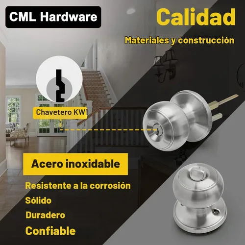 Vista 2 de CML Hardware Juego de pomos de puerta de entrada con llave, cerradura de puerta de entrada en acero inoxidable sólido para exterior e