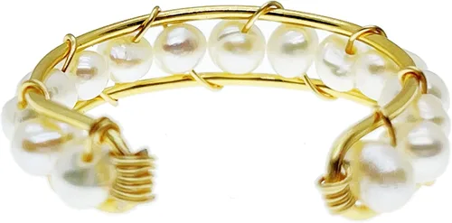 Vista 2 de K&H JWL DIVINE CIRCLE Anillo de envoltura de alambre de oro con cuentas de perlas de 14 quilates, tamaño libre apilable, perla, Perla