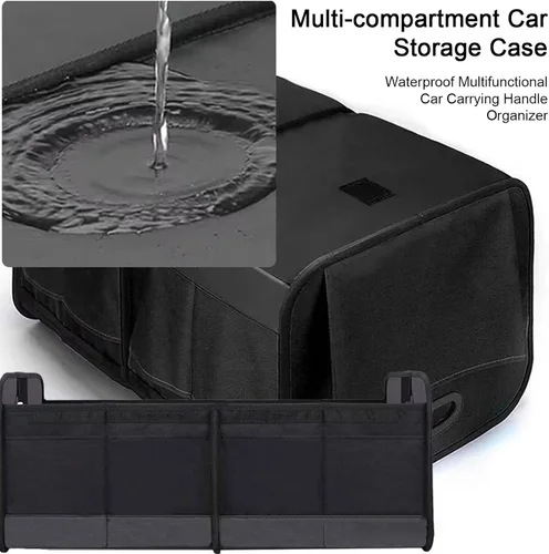 Vista 4 de Organizador de maletero de automóvil, organizador plegable para maletero de automóvil con 3 compartimentos y 10 bolsillos laterales, antideslizante