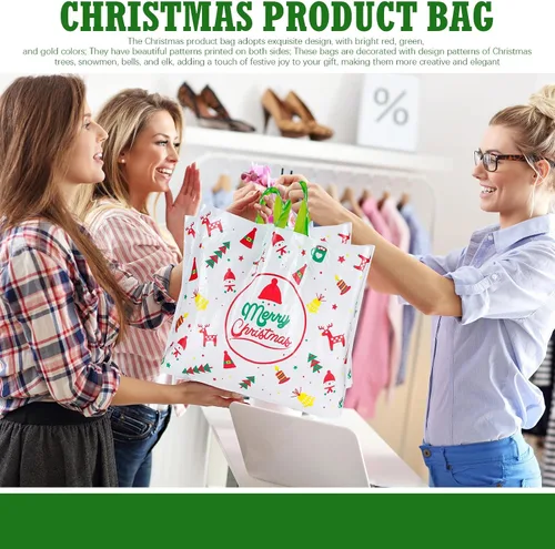 Vista 7 de Fulmoon 200 bolsas de regalo de Navidad extragrandes de plástico con asas, reutilizables, mercancía, compras, venta al por menor, bolsas