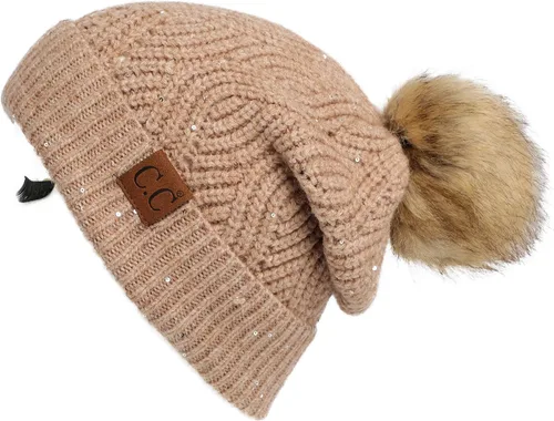 Vista 12 de Gorro unisex liso con pompón y ribete (HAT-43) de C.C Hatsandscarf Exclusives Marfil
