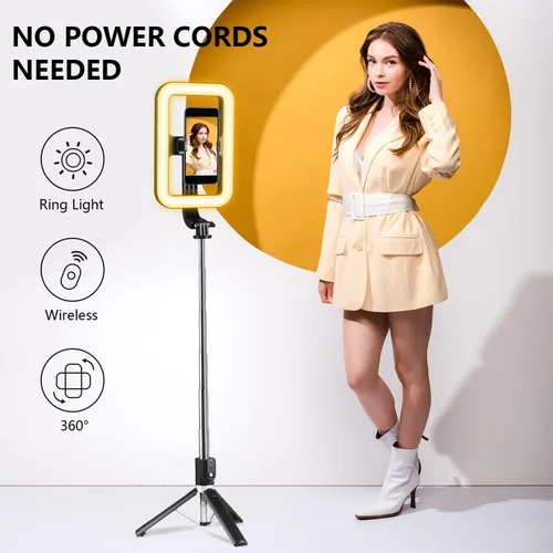 Vista 6 de Anillo de luz para selfie con soporte, trípode con luces LED regulables, trípode de luz de anillo extensible para fotografía, grabación de video