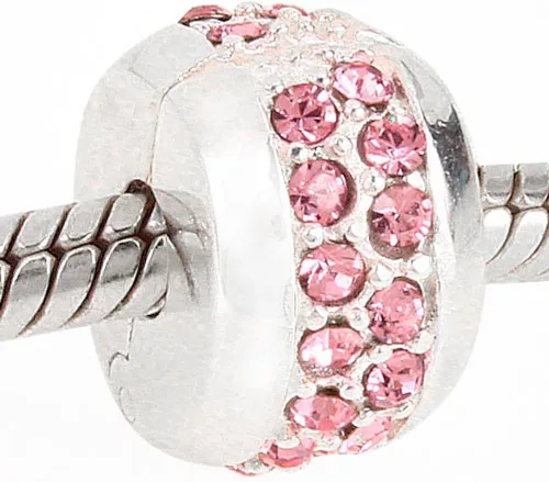 Vista 4 de Encanto redondo de clip con encanto de cristal de plata de ley 925 para pulsera Pandora (rosa)