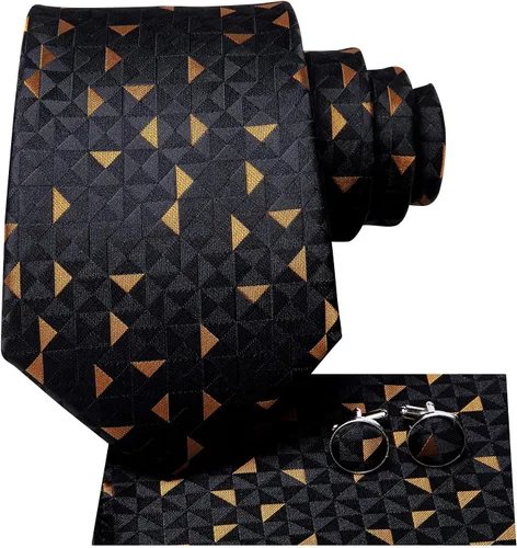 Vista 105 de Hi-Tie Corbatas de seda para hombre, diseño de cachemira a rayas, con bolsillo, gemelos cuadrados, conjunto formal de negocios
