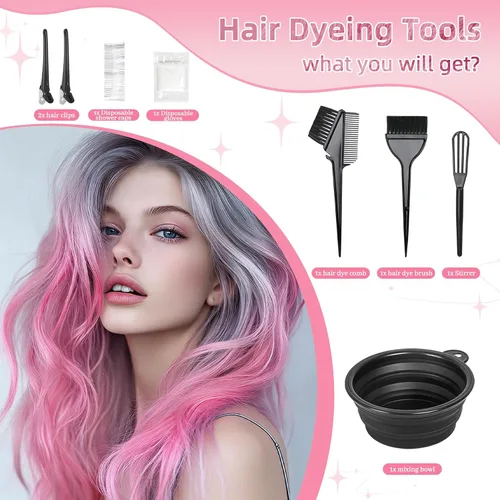 Vista 4 de ROOHUA Kit de tinte para el cabello de 8 piezas con cepillo, herramientas Negro