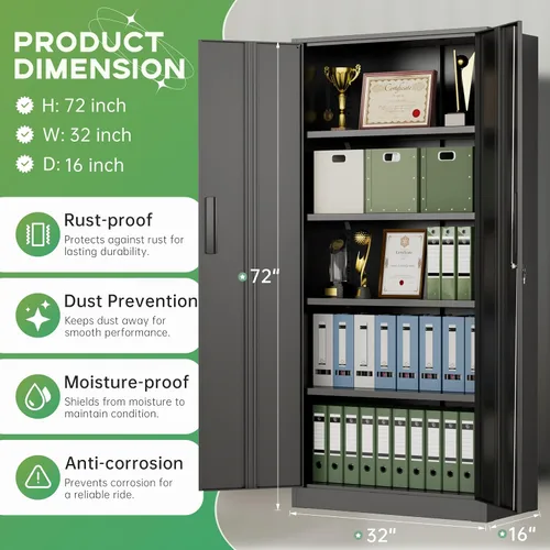 Vista 5 de INTERGREAT Armario de almacenamiento de metal con cerradura, gabinete de almacenamiento de metal con cerradura de 72 pulgadas de alto con puertas