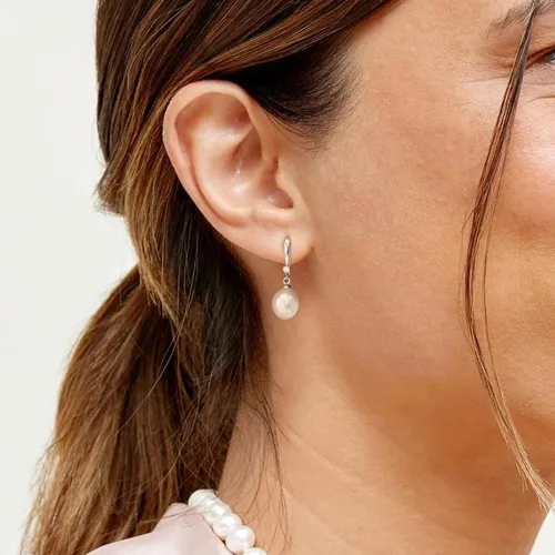 Vista 3 de The Pearl Source Real Pearl Dangle Earrings for Women with Genuine AAAA Quality White Freshwater Cultured Pearls 14K Gold Plated 925 Sterling
