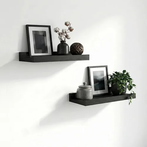 Vista 8 de Z metnal Mini estantes flotantes, pequeño estante de pared de madera natural para repisa de fotos, Pawlownia, montado en la pared, marrón claro, 6 x