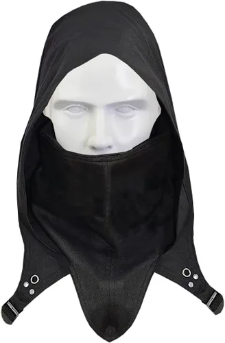 Vista 2 de Capucha de tela con capucha Cyberpunk, máscara de pícaro, capucha de pícaro, capa con capucha, capucha para disfraz de Cyberpunk, color negro