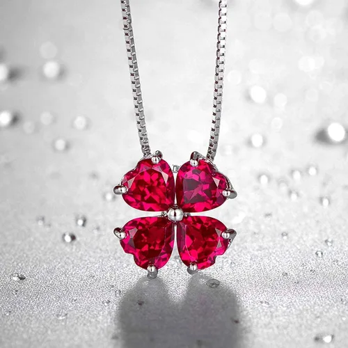 Vista 2 de JIANGXIN Collar con colgante hecho a mano de plata de ley 925 con piedra natal colorida para mujer, trébol de cuatro hojas de la suerte, joyería