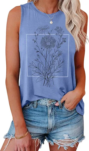 Vista 9 de Hount Camisetas sin mangas para mujer, estilo casual, holgadas, con gráficos, cómodas, para verano, básicas, camisetas tipo túnica 10-beige
