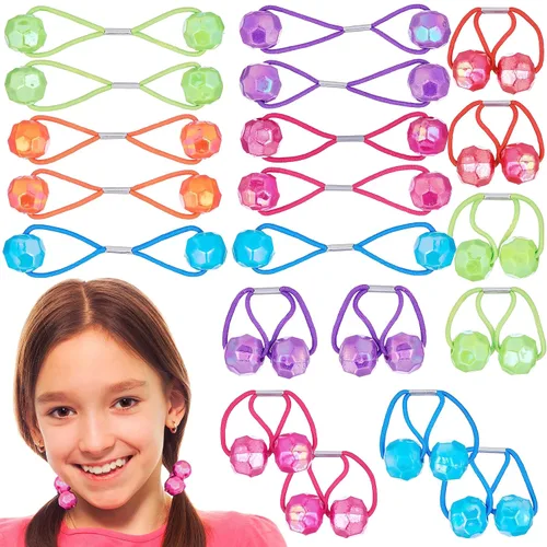 Vista 19 de Colección de 20 piezas de coleteros, bolas de cola de caballo, gomas elásticas, cuentas de pelo de 18 mm redondas, opacas, multicolores, dobles 59.1