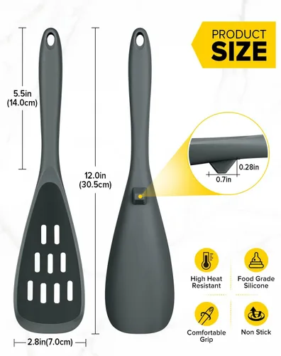Vista 3 de BUNDLEPRO Cucharas de cocina de silicona para utensilios de cocina Gris